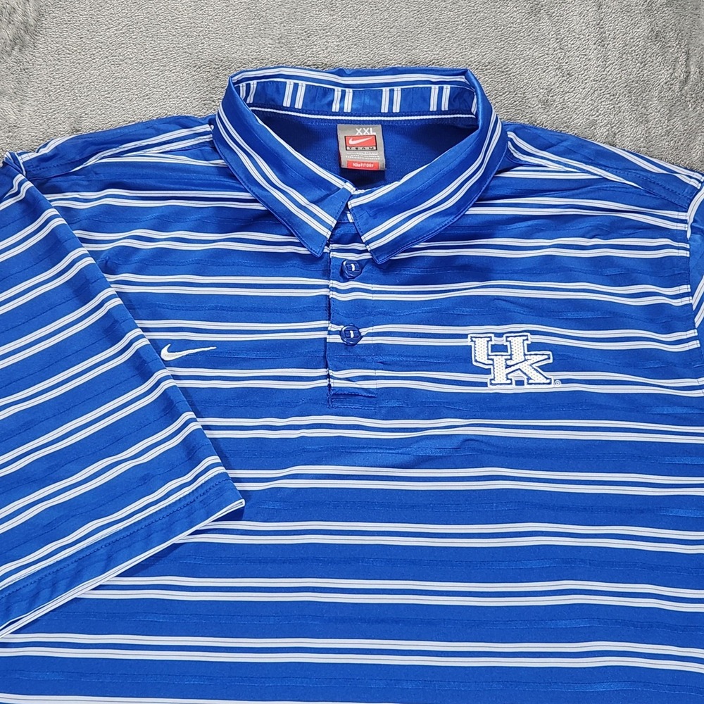 Kentucky Wildcats Shirt Mens 2XL Blue Stripe NCAA Basketball Nike Fit Dry Polo